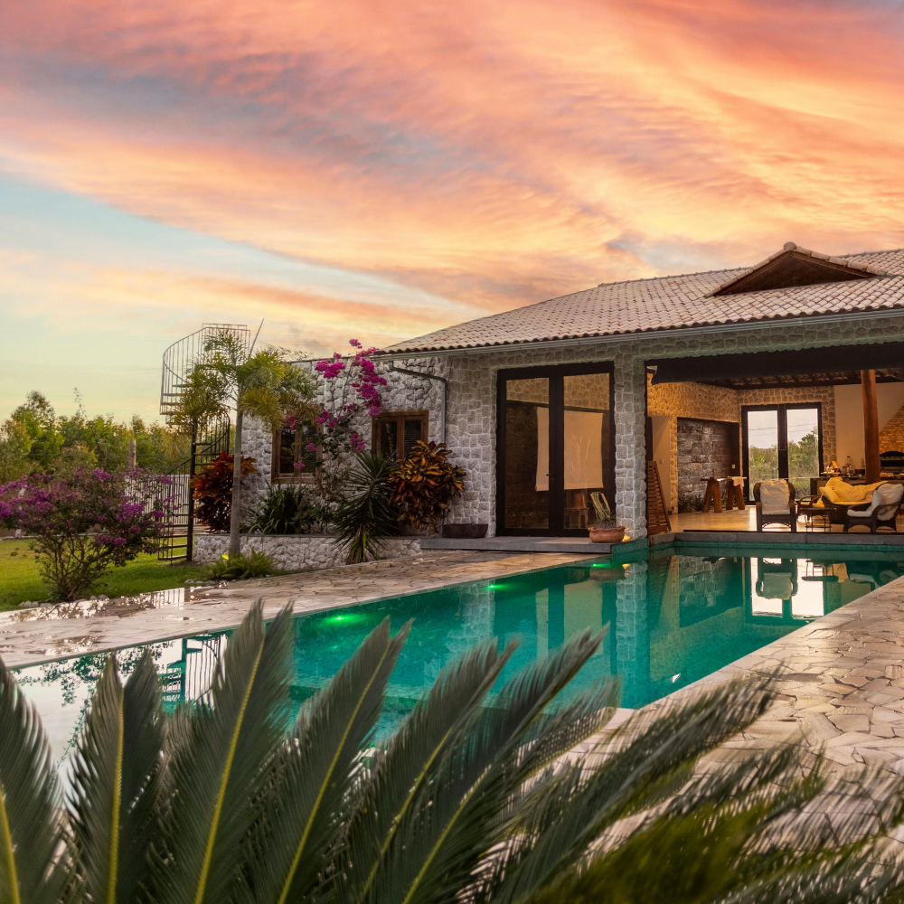 luxury home backyard with newly installed pool