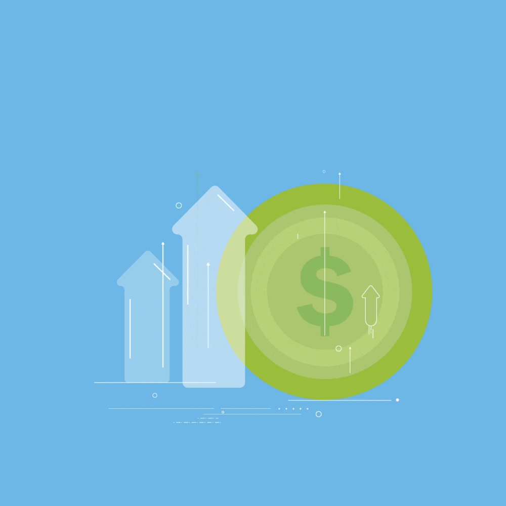 animated graphic of a large dollar sign and upward facing arrows