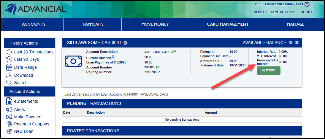 YTD Car Loan Interest Screenshot in cuAnywhere