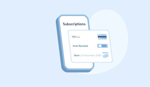 graphic of a mobile phone showing subscriptions are on auto renewal