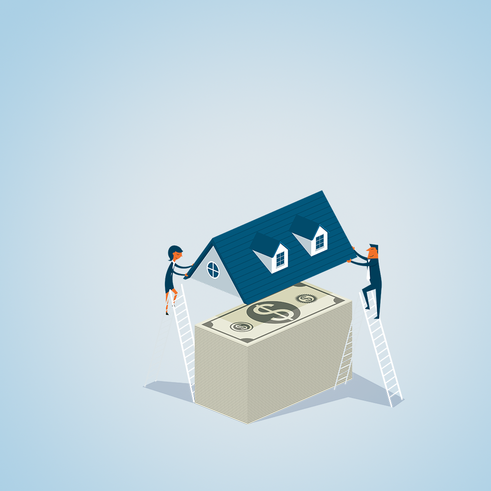 modern luxury home with a pool and palm trees in the evening