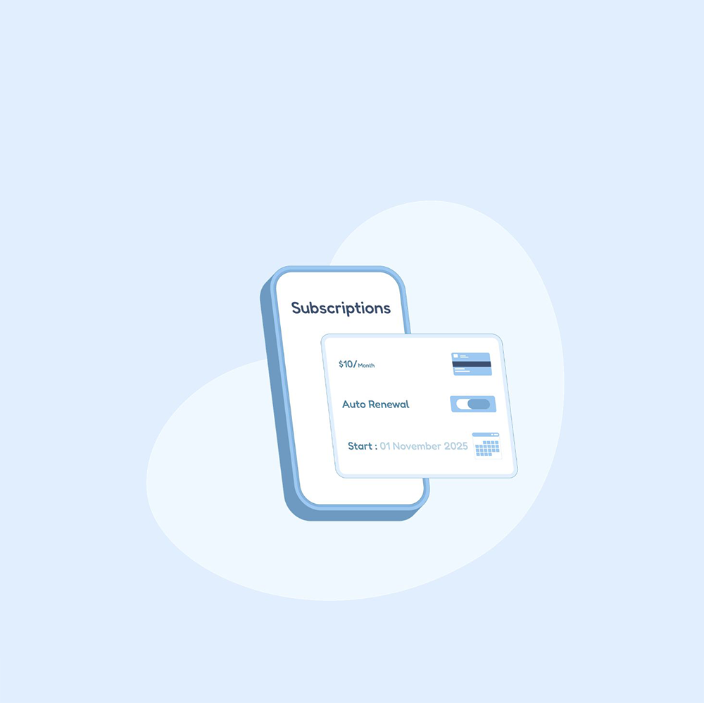 graphic of a mobile phone showing subscriptions are on auto renewal