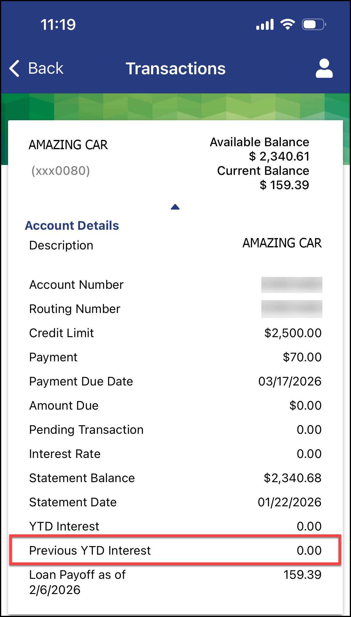 Locate the Previous YTD Interest